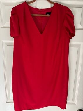 ASOS Bright Red V-Neck Pleated Sleeve Shift Dress Size 10